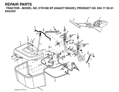 Bagger Diagram and Parts List for CTH180XP (HAUCT18H42C)(2004-09) Husqvarna Lawn Tractor