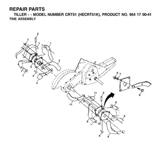 Tine Assembly Diagram and Parts List for CRT51 (954170041-K)(2002-03) Husqvarna Tiller
