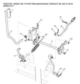 Mower Lift / Deck Lift Diagram and Parts List for YTH180 (96041002500)(2007-02) Husqvarna Lawn Tractor
