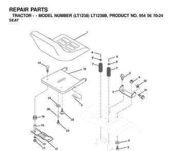Seat Diagram and Parts List for LT1238-LT1238B 2001-03 Husqvarna Lawn Tractor