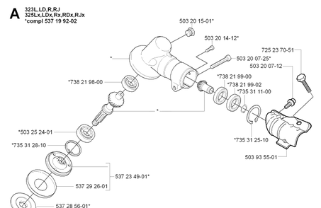 Bevel Gear Diagram and Parts List for 323LD 20051800001-20080900000 Husqvarna Edger