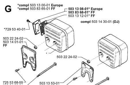 Muffler Diagram and Parts List for 3120 20000600001-20013500000 Husqvarna Chainsaw