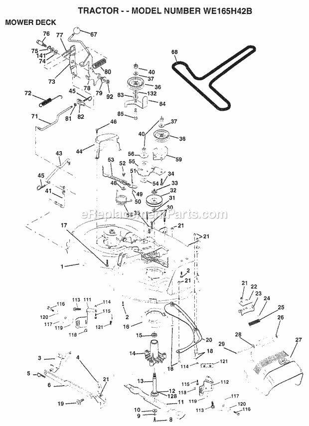 Mower Deck Diagram and Parts List for WE165H42B 1998 Husqvarna Lawn Tractor