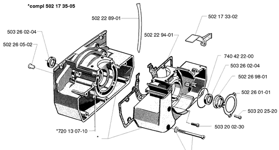 Crankcase Diagram and Parts List for 250R 1999-04 Husqvarna Brush Cutter