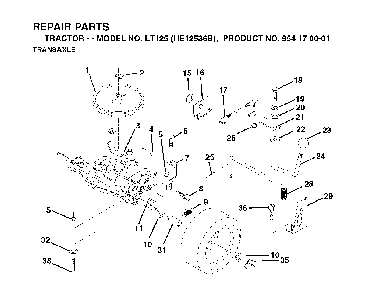 Transmission Diagram and Parts List for LT125 (HE12536B, 954170001)(1996-10) Husqvarna Lawn Tractor