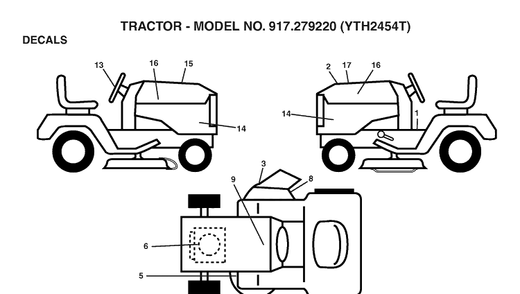 Decals Diagram and Parts List for YTH2454T (917279220)(2006-01) Husqvarna Lawn Tractor