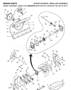 Auger Housing And Impeller Diagram and Parts List for 8024STE (96191001701)(2007-10) Husqvarna Snow Blower