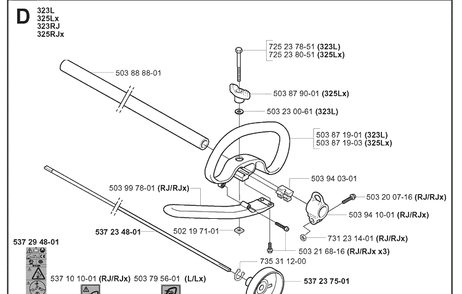 Shaft And Handle Diagram and Parts List for 323RJX 2005-05 Husqvarna Brush Cutter