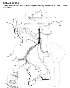 Electrical Diagram and Parts List for YTH1542XP (HAU15H42B)(2003-01) Husqvarna Lawn Tractor