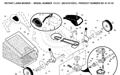 Product Complete Diagram and Parts List for R53SV (96141013501)(2007-05) Husqvarna Lawn Mower
