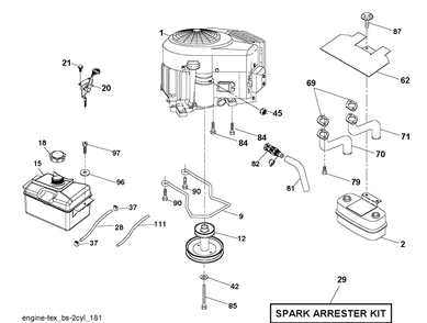 Engine Diagram and Parts List for YTH2042 (96043031500)(2019-07) Husqvarna Lawn Tractor