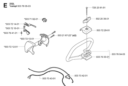 Handle And Controls Diagram and Parts List for 232L 20060100001-20070100000 Husqvarna Edger
