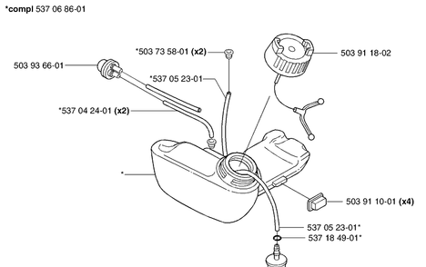 Fuel Tank Diagram and Parts List for 326L 2002-08 Husqvarna Brush Cutter