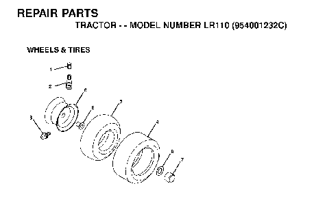 Wheels And Tires Diagram and Parts List for LR110 (954001232C)(1995-08) Husqvarna Lawn Tractor