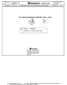 Service Updates Diagram and Parts List for 137 20050100001-20064900000 Husqvarna Chainsaw