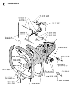 Fuel Tank And Handle Diagram and Parts List for 288 19974900001-20000600000 Husqvarna Chainsaw