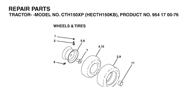 Wheels And Tires Diagram and Parts List for CTH150XP (HECTH150KB)(2003-01) Husqvarna Lawn Tractor