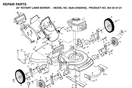 Product Complete Diagram and Parts List for 56DH (H56DHD)(1993-01) Husqvarna Lawn Mower