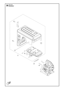 Exhaust Diagram and Parts List for HH212 598609601, 598609602, 598609603 Husqvarna Engine
