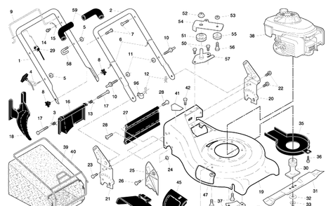 Handle And Deck Assembly Diagram and Parts List for 5521RS (96143000200)(2005-03) Husqvarna Lawn Mower