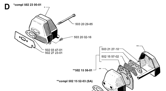 Muffler Diagram and Parts List for 252RX 19991400001-20011800000 Husqvarna Brush Cutter