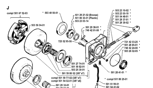 Clutch And Oil Pump Diagram and Parts List for 281 19900100001-19911400000 Husqvarna Chainsaw