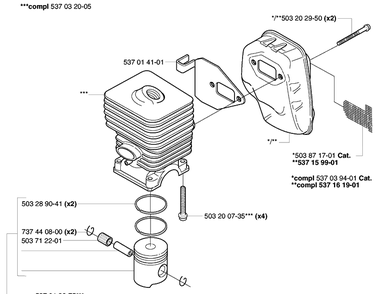 Piston/Cylinder And Muffler Diagram and Parts List for 322L 2002-01 Husqvarna Trimmer