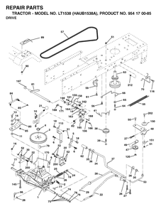 Drive Diagram and Parts List for LT1538 (954170085-A)(2003-01) Husqvarna Lawn Tractor