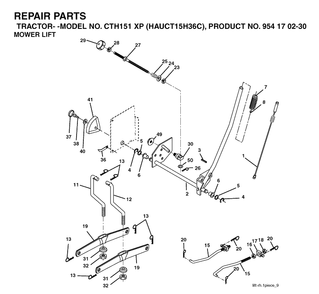 Mower Lift / Deck Lift Diagram and Parts List for CTH151XP (HAUCT15H36C)(2004-09) Husqvarna Lawn Tractor
