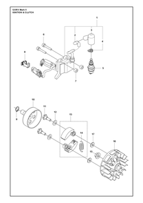 Ignition System And Clutch Diagram and Parts List for 525RXMARKII  Husqvarna Brush Cutter