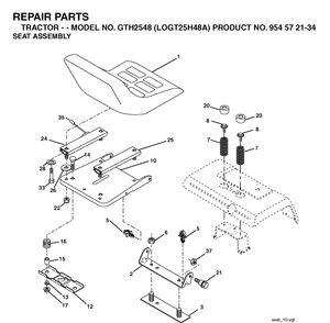 Seat Diagram and Parts List for GTH2548-LOGT25H48A 2003-12 Husqvarna Lawn Tractor