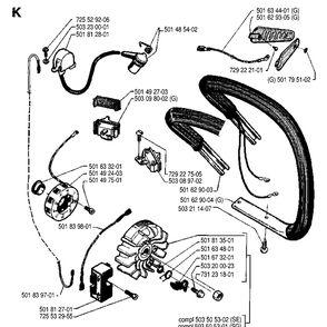 Electrical Diagram and Parts List for 242 19900100001-19941400000 Husqvarna Chainsaw