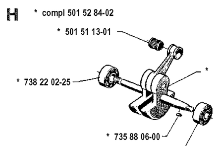 Crankshaft Diagram and Parts List for 61 19910900001-19933600000 Husqvarna Chainsaw
