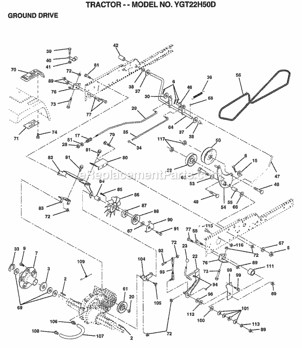 Ground Dirve Diagram and Parts List for YGT22H50D 1999 Husqvarna Lawn Tractor