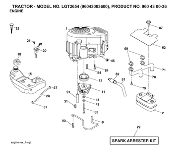 Engine Diagram and Parts List for LGT2654 (96043003600)(2006-12) Husqvarna Lawn Tractor