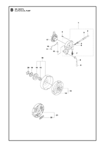 Clutch And Oil Pump Diagram and Parts List for 390XP-XPG-XPW (EPA)(20101800001 - 20111800000) Husqvarna Chainsaw