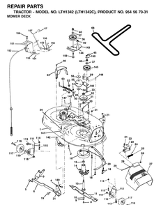 42inch Cutting Deck Diagram and Parts List for LTH1342-LTH1342C 2001-11 Husqvarna Lawn Tractor