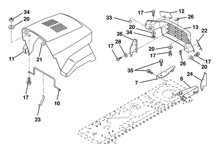 Hood Diagram and Parts List for LT125 1998-02 Husqvarna Lawn Tractor