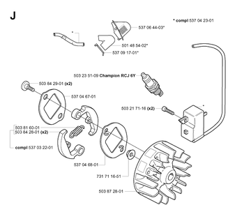 Ignition System Diagram and Parts List for 326P 20013500001-20021799999 Husqvarna Pole Saw