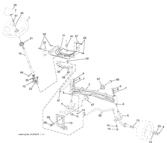 Steering Assembly Diagram and Parts List for YTH22V46 (917289630)(2010-05) Husqvarna Lawn Mower