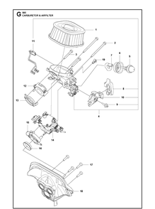 Carburetor And Air Filter Diagram and Parts List for 585  Husqvarna Chainsaw