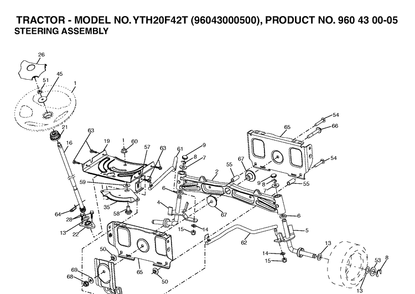 Steering Diagram and Parts List for YTH20F42T (96043000500)(2006-02) Husqvarna Lawn Tractor