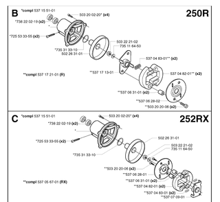 Clutch Diagram and Parts List for 250R 20023100001-20145399999 Husqvarna Brush Cutter