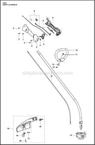 Shaft And Handle Diagram and Parts List for 130C  Husqvarna Trimmer