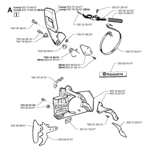 Chain Brake Diagram and Parts List for 272XP 19994500001-20070100000 Husqvarna Chainsaw