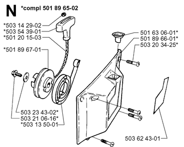 Starter Diagram and Parts List for 3120 19980900001-20000600000 Husqvarna Chainsaw