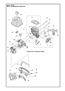Carburetor And Air Filter Diagram and Parts List for 572XP-572XPG 572 XP W-572 XP GW Husqvarna Chainsaw