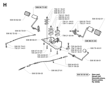 Pedals Diagram and Parts List for R13 2002-02 Husqvarna Lawn Tractor