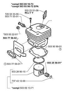 Piston And Cylinder Diagram and Parts List for 365EPA 1999-11 Husqvarna Chainsaw