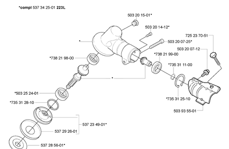 Gear Head Diagram and Parts List for 223L 2005-04 Husqvarna Trimmer